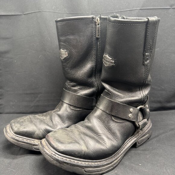 Vintage Men\'s Black Harley Davidson Leather Biker Boots Model 96015 Size 7.5